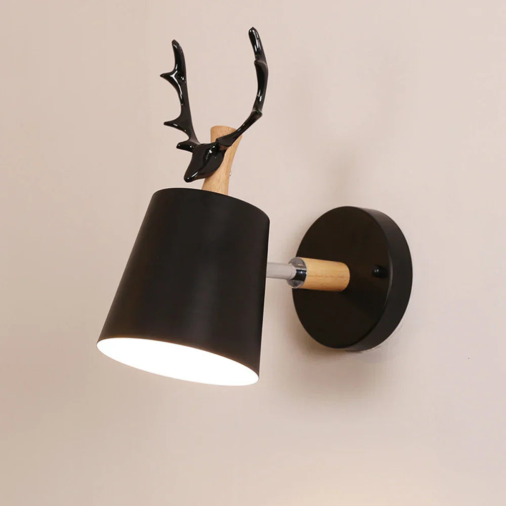 LED Antlers Wall Lamp Wooden Nordic Vintage Modern Loft Bedroom Lighting E27