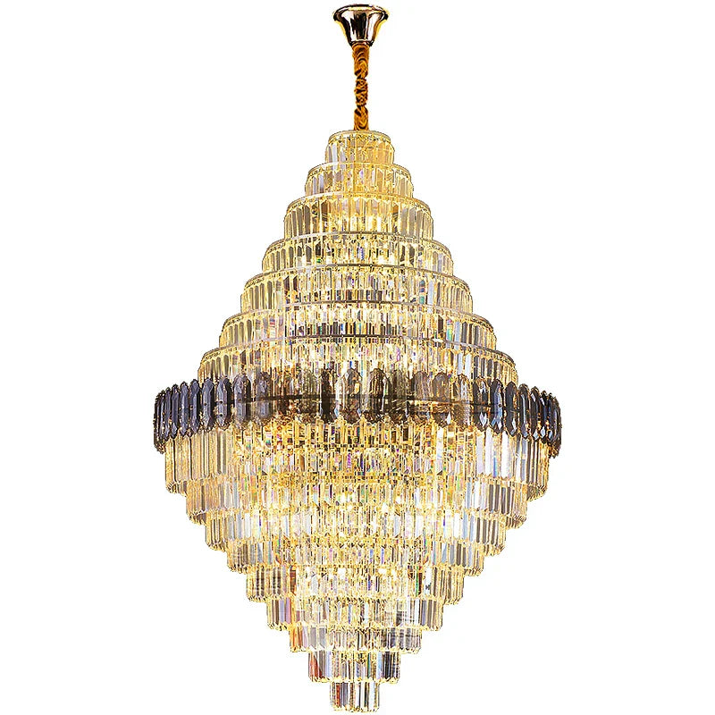 Luxury Duplex Living Room Chandelier – Crystal Rotating Staircase Light