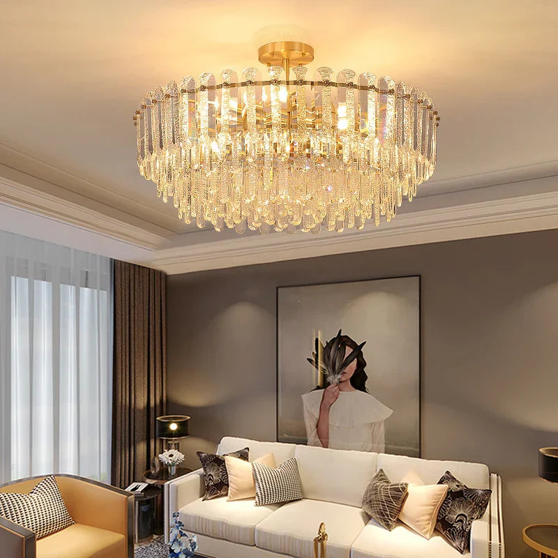 Luxury Copper Crystal Chandelier Light for Living Room and Bedroom