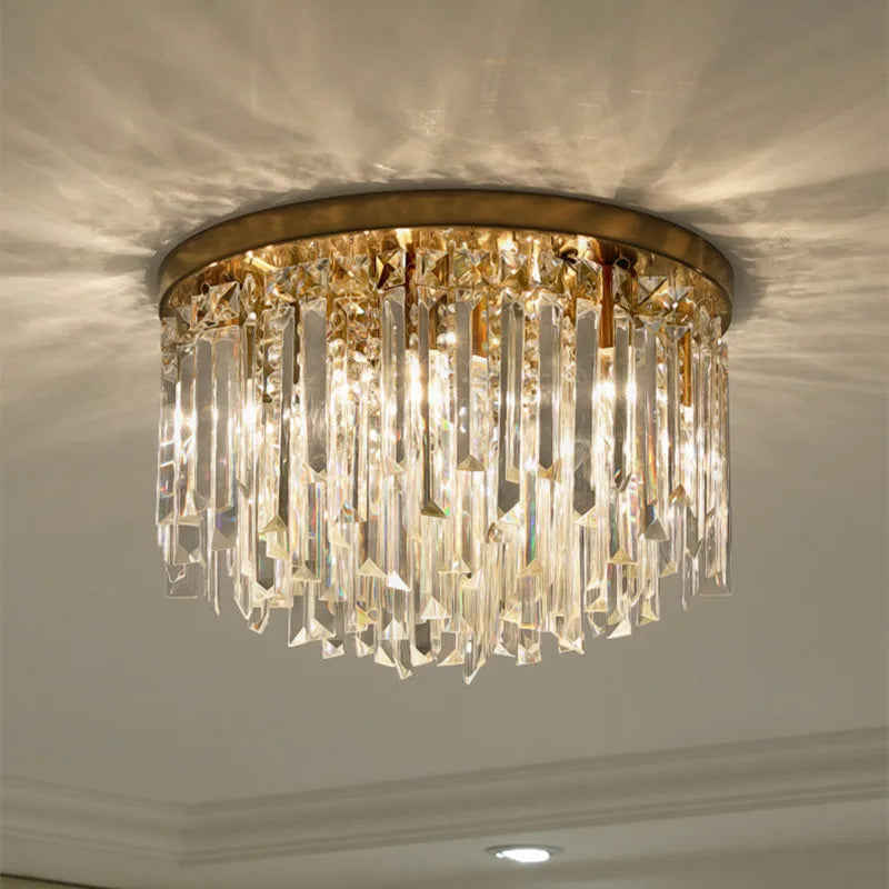 Luxury Crystal Ceiling Light Gold/Chrome Metal Round LED Lamp