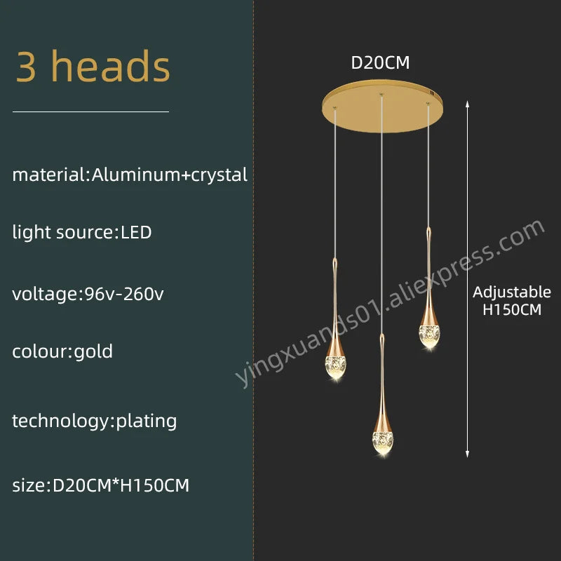 Modern Crystal Chandelier Golden Loft Hanging Light for Stylish Home Décor