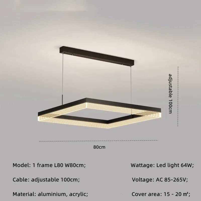Minimalist Black Square Frame LED Chandelier for Living Room