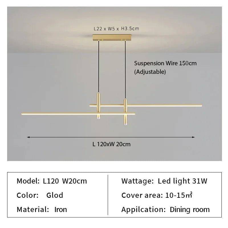 Simple Lines LED Chandelier for Dining Room and Bar Counter