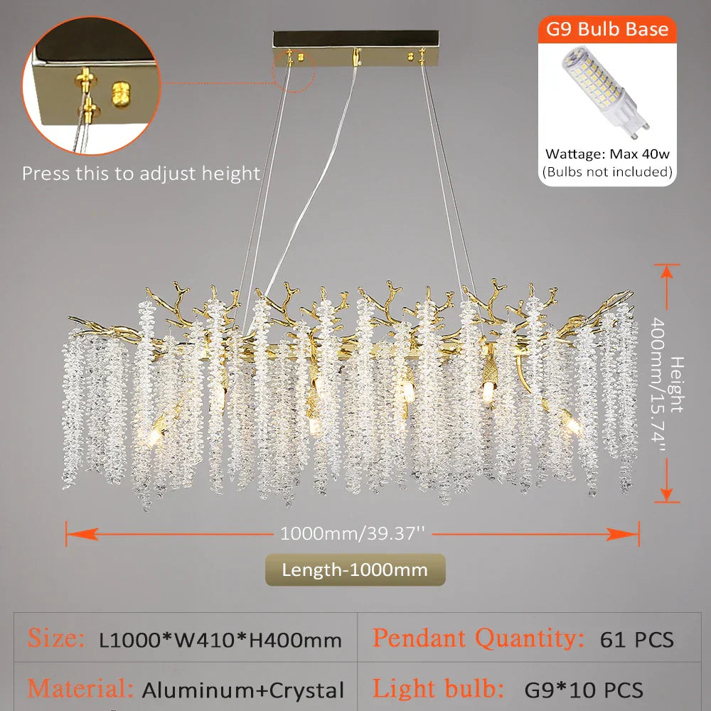 Luxury Crystal Tassel Pendant Chandelier for Living Room Dining Hotel Hall