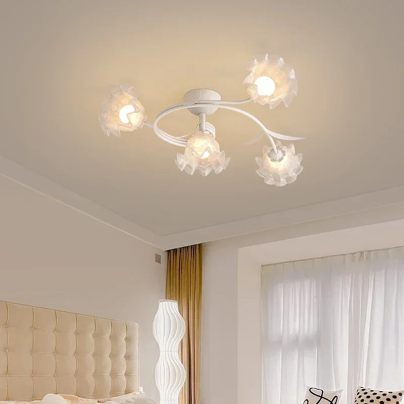 Lily Of The Valley Glass Chandelier Light: Modern Cream Wind Lamp for Living Room & Bedroom