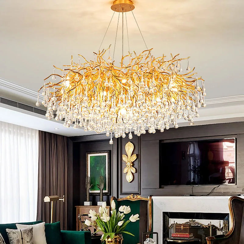 LED Crystal Chandelier: Elegant Living Room Pendant Light Fixture