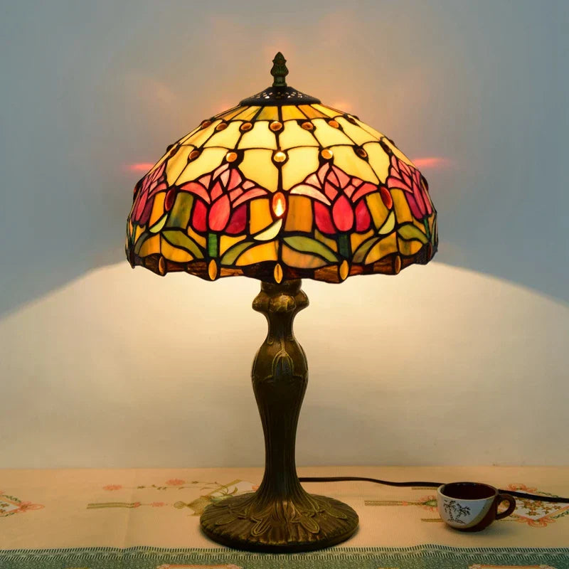 Dragonflys Tiffany Stained Glass Table Lamp Vintage Bedroom Desk Light