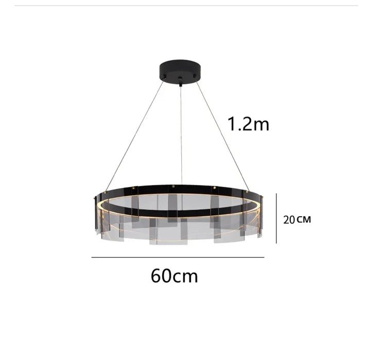 Glass Circle LED Pendant Light: Stratos Luxury Chandelier for Kitchen Island