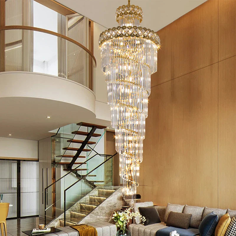 Luxury Crystal Chandelier for Duplex, Villa, Hotel Lobby, and Spiral Staircase