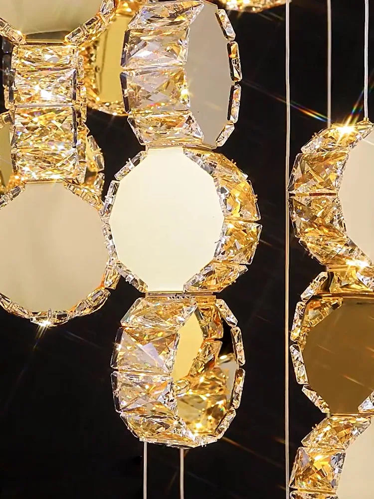 Gold Crystal Chandeliers LED Pendant Lamp for Modern Living Spaces