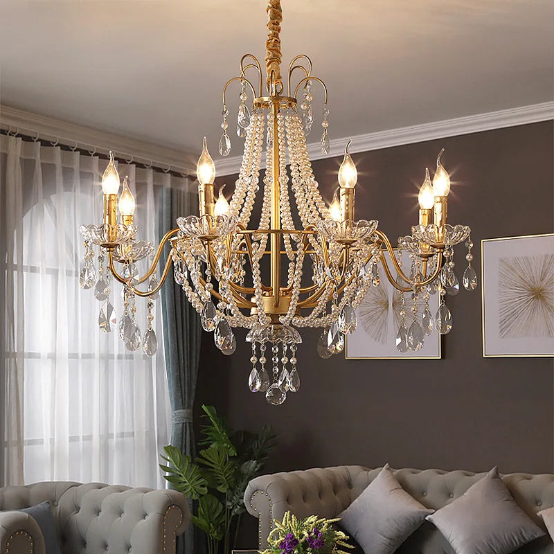 French Pearl Chandelier, Elegant Retro Design for Luxurious Living Spaces