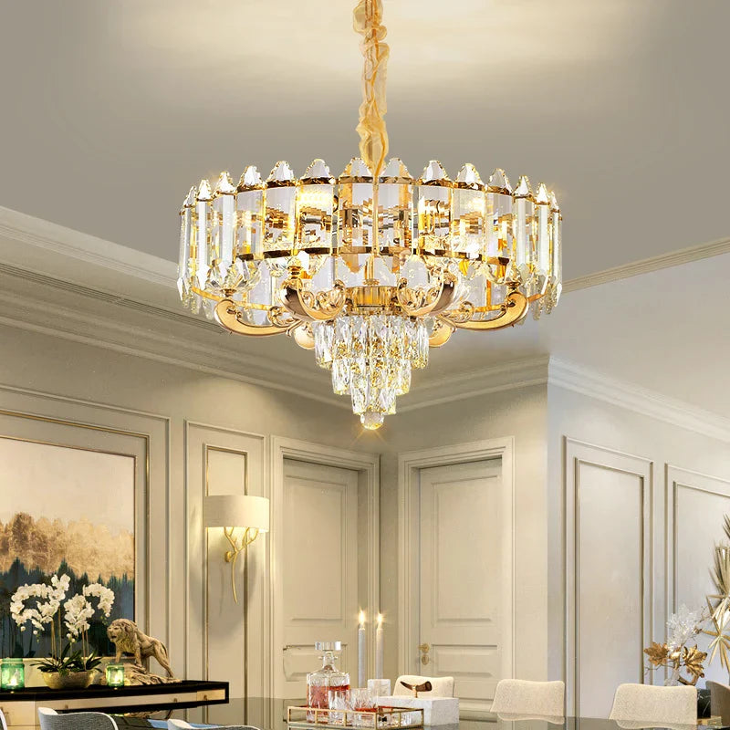 Crystal Chandelier: American Luxury LED Pendant for Living Room, Dining Room, and Bedroom