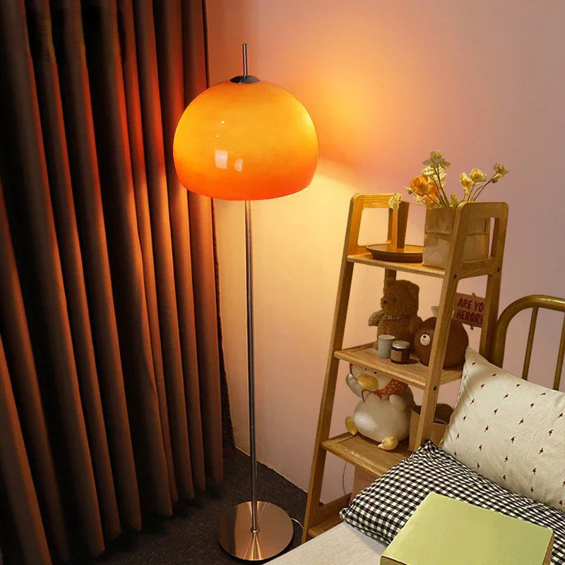 Retro Glass Gradient Orange Mushroom LED Floor Lamp for Living Room & Bedroom