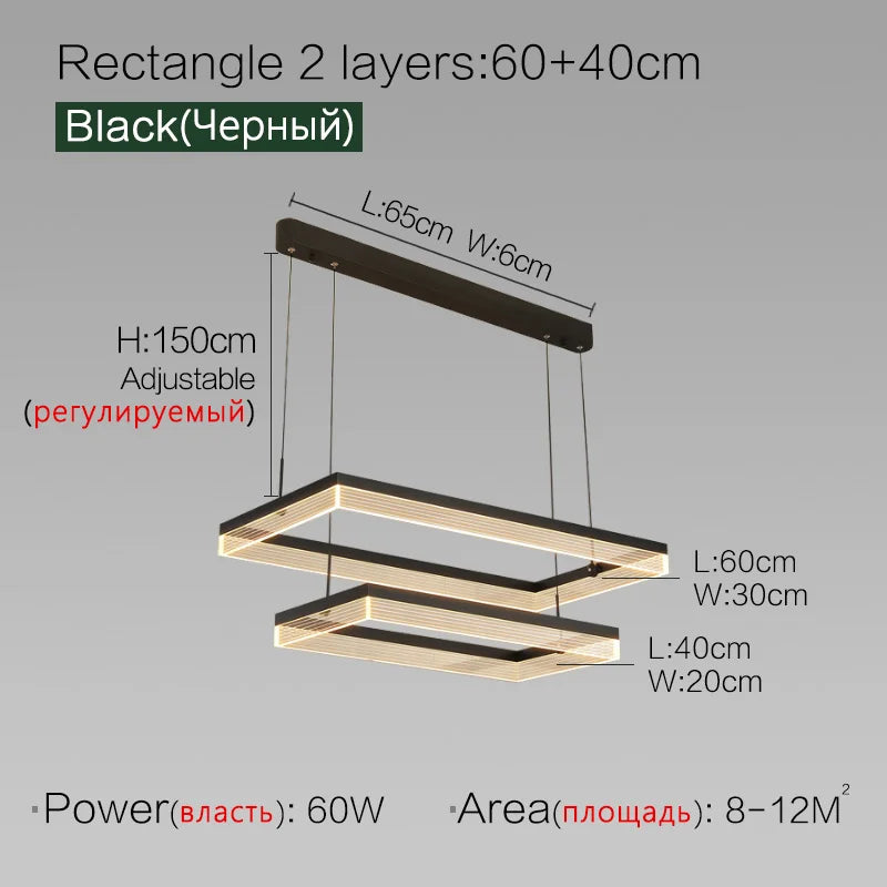 Square Modern Minimalist Nordic Chandelier for Living Room, Dining Room, Bedroom