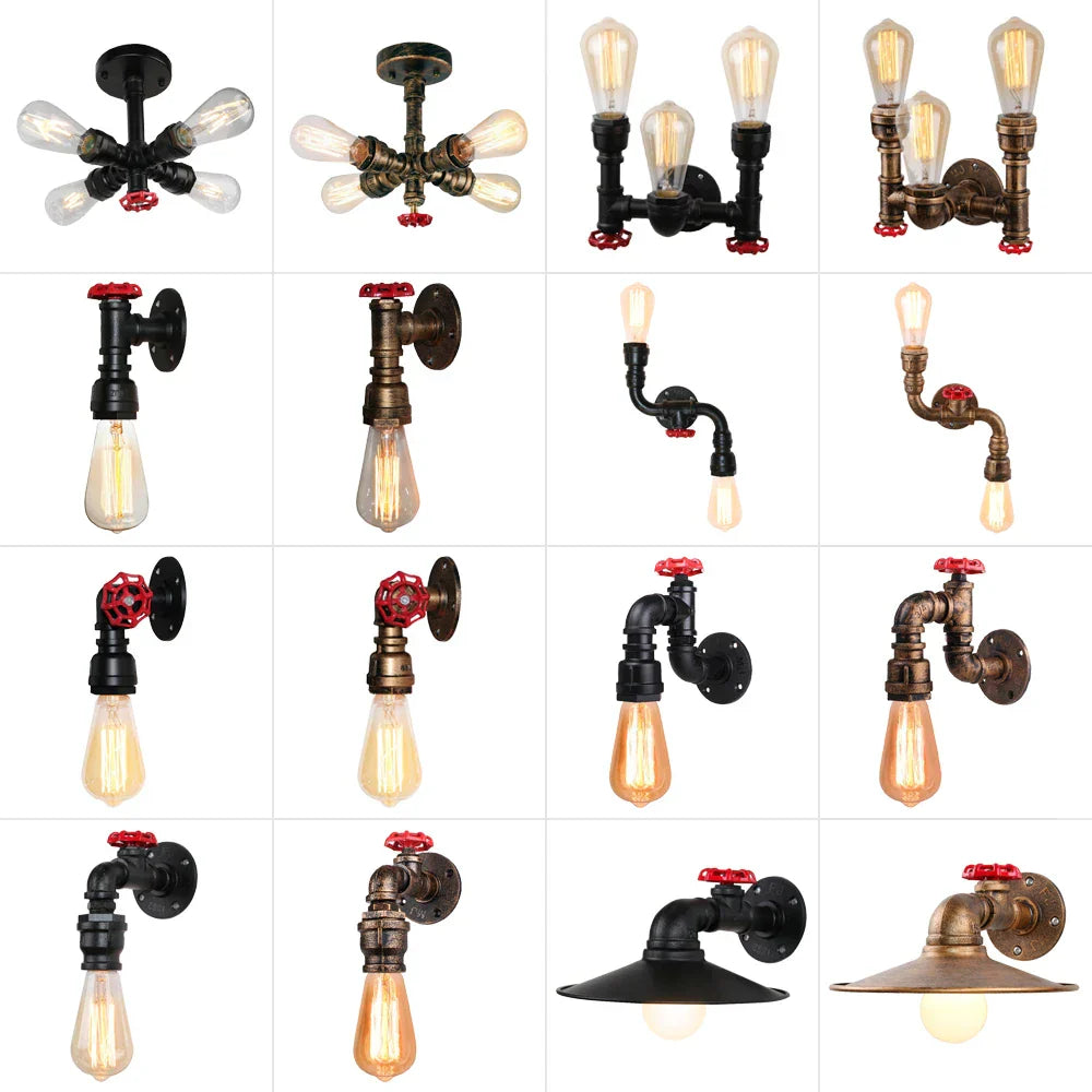 Industrial Iron Rust Water Pipe Wall Light Vintage E27 Sconce Fixture