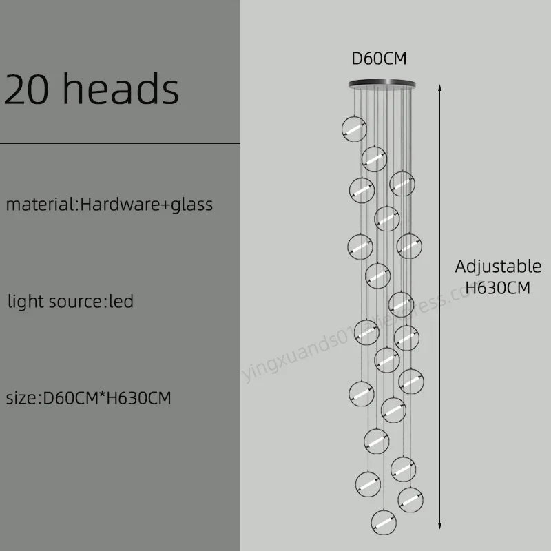 Modern LED Chandelier Ring Light Lamp Suspension Staircase Lighting