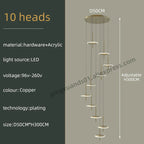 Nordic Black Gold Chandeliers LED Hanging Lamps Acrylic Suspension Loft Pendant Lights