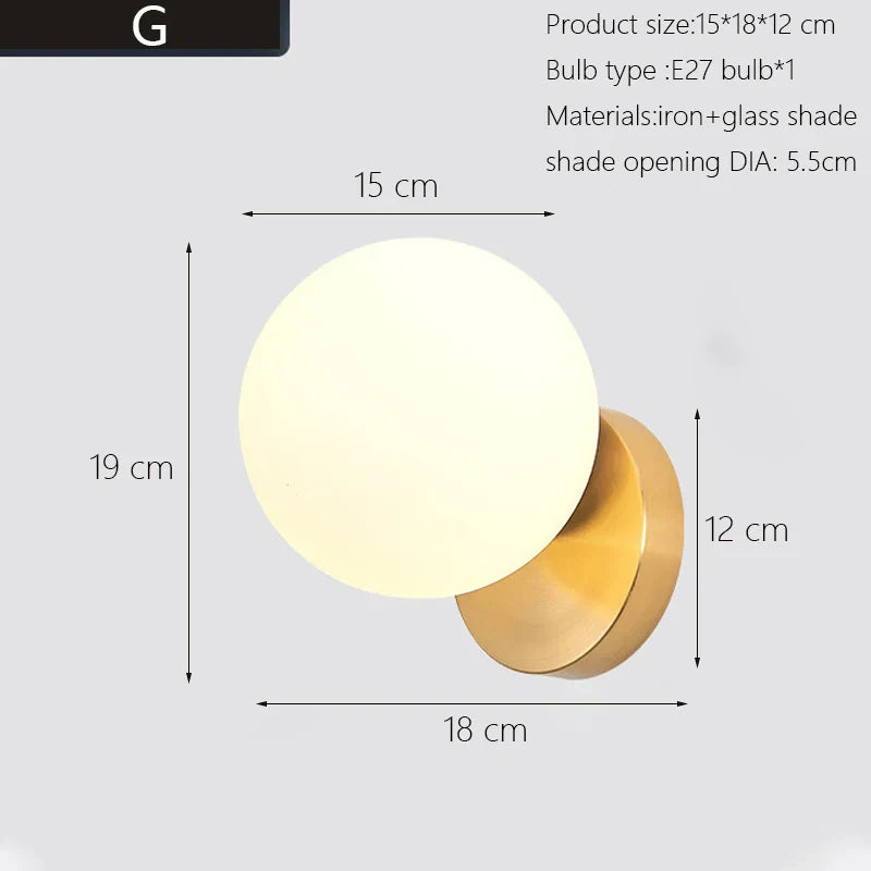 Scandinavian Brass Wall Sconce Glass Shade for Modern Living Room Lighting