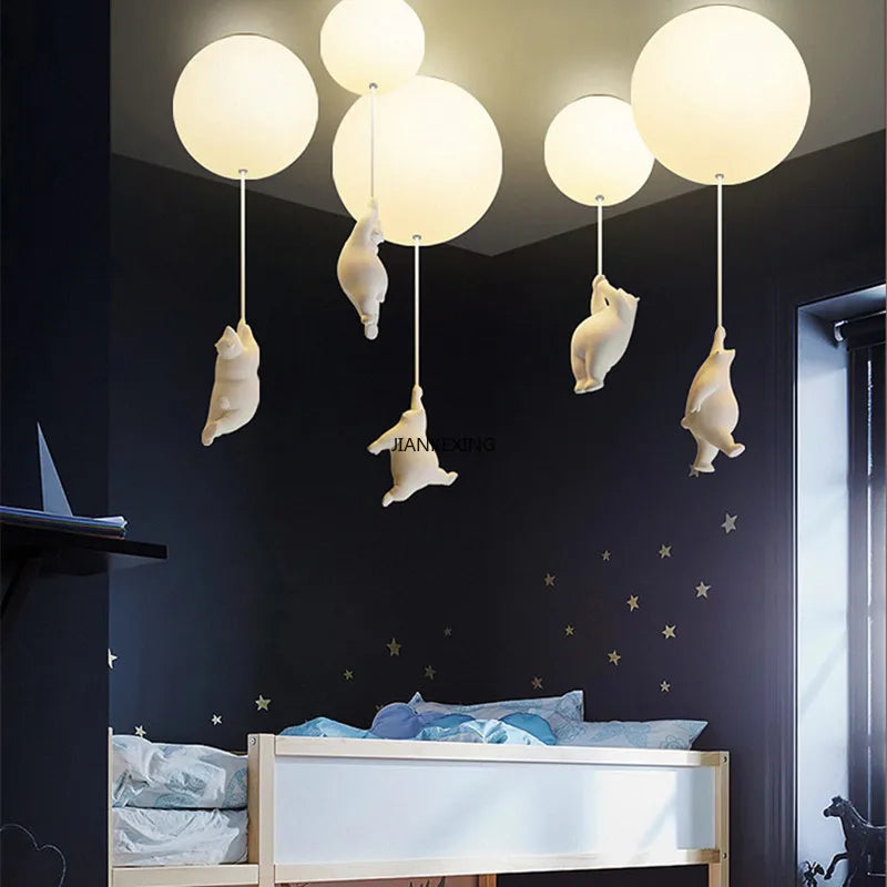 Bear LED Ceiling Chandelier: Cute PVC Ball Lampshade for Children's Room Decor