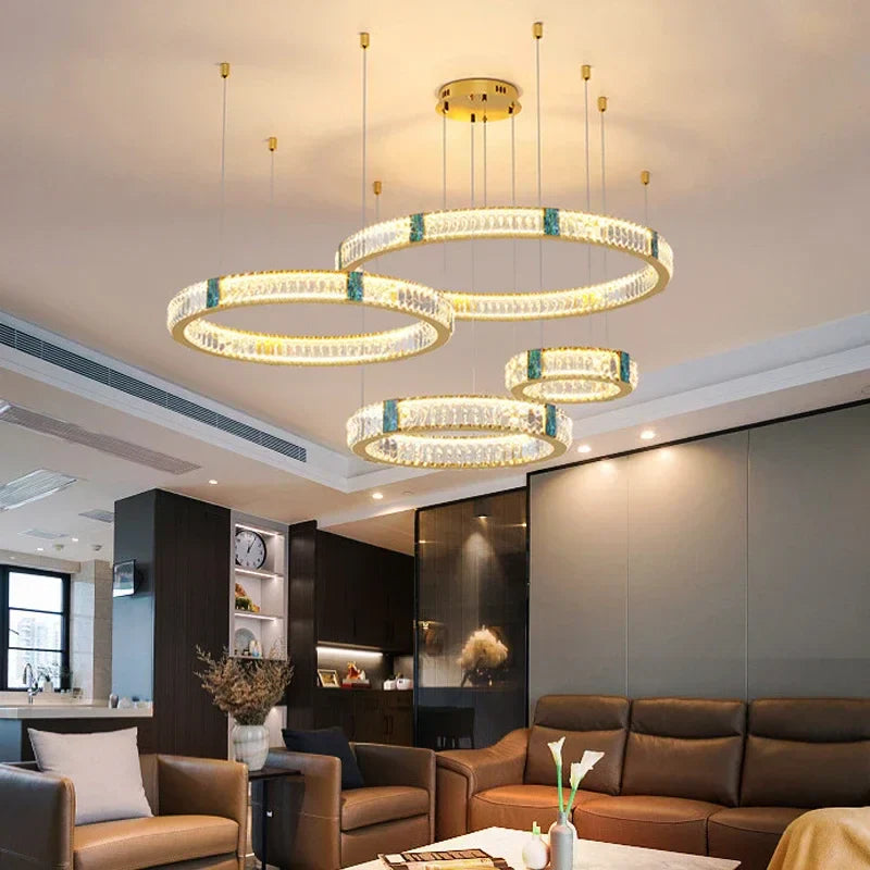 Luxury Golden Crystal Round Ceiling Chandelier with Remote Control LED Light