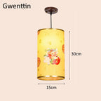 Sheepskin Lantern Pendant Light - Vintage Chinese Style Wooden Hanging Lamp