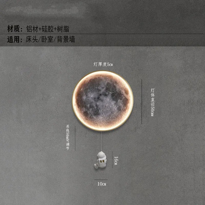 Moon Astronaut LED Wall Lamp for Bedroom, Children's Room, and TV Background