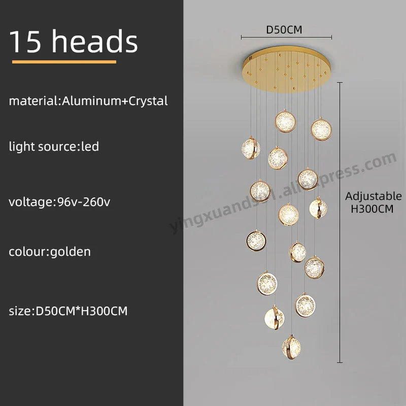 Crystal Ball LED Rotating Stair Chandelier - Nordic Luxury Loft Bubble Design