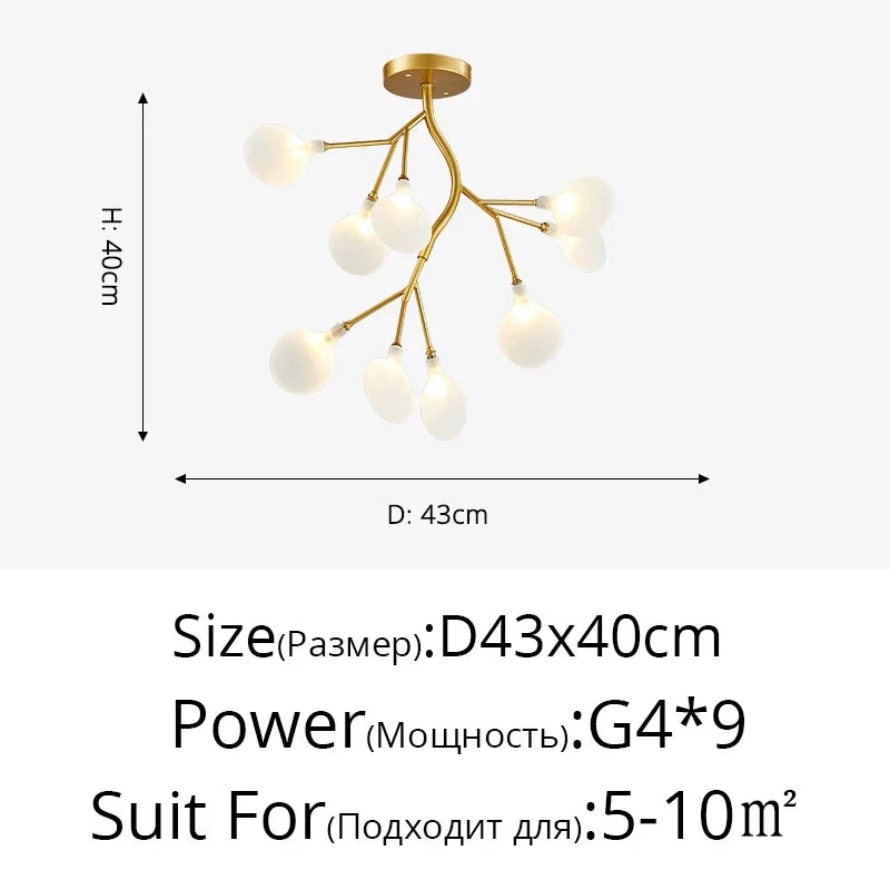 Branch Shape Firefly Ceiling Chandelier G4 Led Lighting Indoor Hanging Lamp
