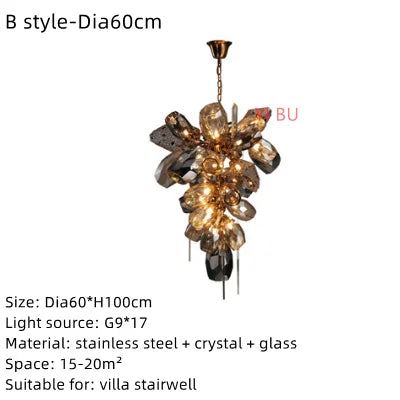 Stainless Steel Crystal Pendant Light Living Room Bedroom Stairs
