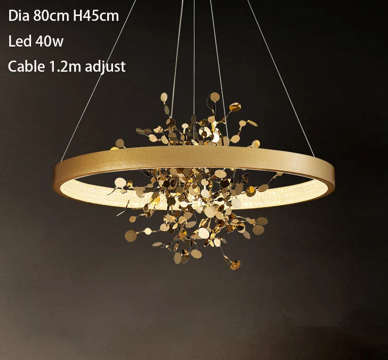 Modern Golden Ring LED Pendant Chandelier for Living Room and Bedroom