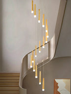 Wooden Chandelier: Modern LED Staircase Hanging Light