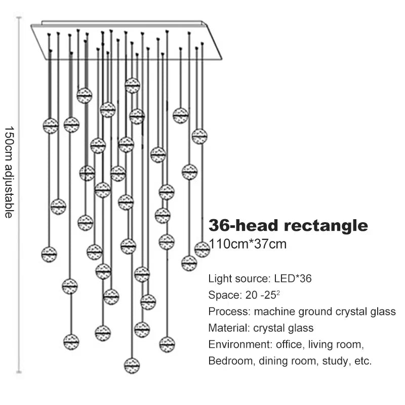 Staircase Crystal Glass Ball Pendant Lights for Restaurant Bar Decor