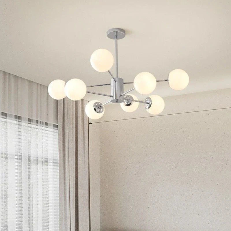 Silver LED Chandelier: Modern Nordic Glass Pendant Light for Home Décor