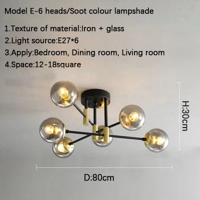 Glass Ball Black Chandelier - Nordic Round Dining Table Ceiling Chandelier