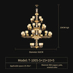 Luxury Copper Jade Chandelier for Living, Dining & Bedroom - Hollow Design