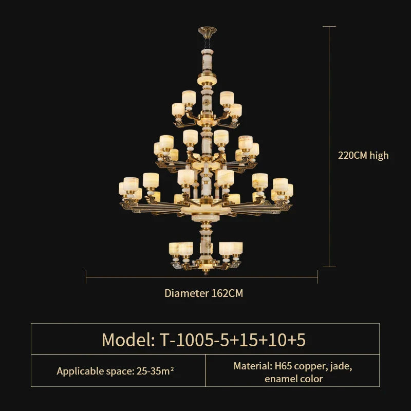 Luxury Copper Jade Chandelier for Living, Dining & Bedroom - Hollow Design