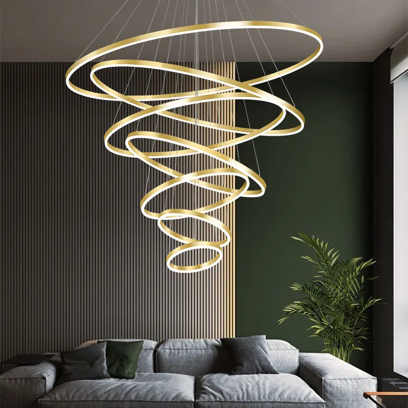 Sophisticated Duplex Living Room Chandelier & LED Circles Lighting Fixtures