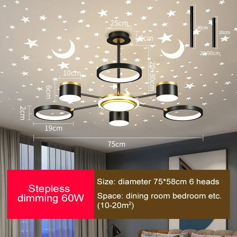 Starry Sky 6-Light Dimmable Ceiling Chandelier - White Modern Home Lighting