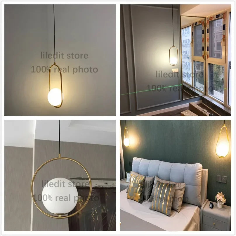 Modern Metal Glass Ball Pendant Lights for Living Room and Kitchen
