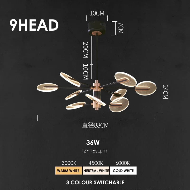 Nordic Iron LED Chandelier Rotatable Pendant Lamp for Dining Room, Living Room, Bedroom