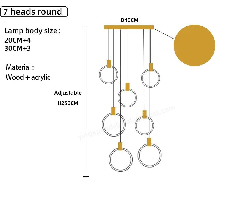 LED Wooden Staircase Chandelier Ceiling Lights - Modern Hanging Pendant Lamps