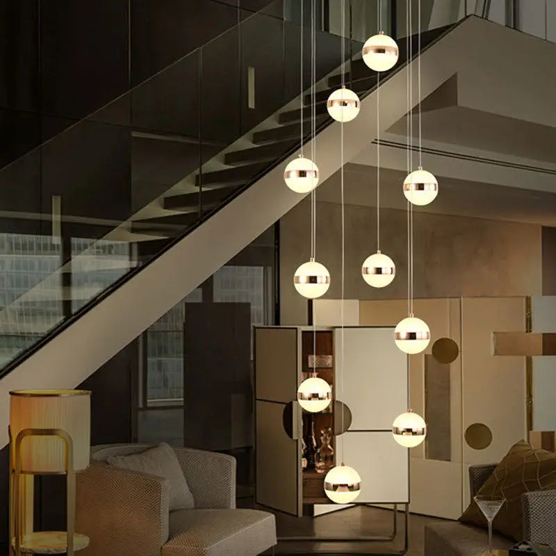 Gold Acrylic Chandelier - Modern Staircase LED Lighting