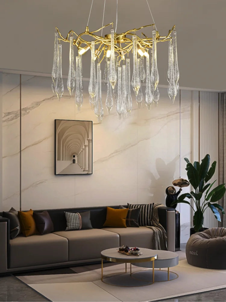 Large Droplet Crystal Chandelier: Modern Bedroom & Restaurant Pendent Lamp