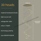 Nordic Black Gold Chandeliers LED Hanging Lamps Acrylic Suspension Loft Pendant Lights