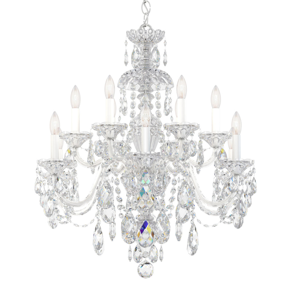 Sterling Chandelier, 12-Light, Polished Silver, Clear Heritage Crystal, 29"W (3601-40H MYJPA)