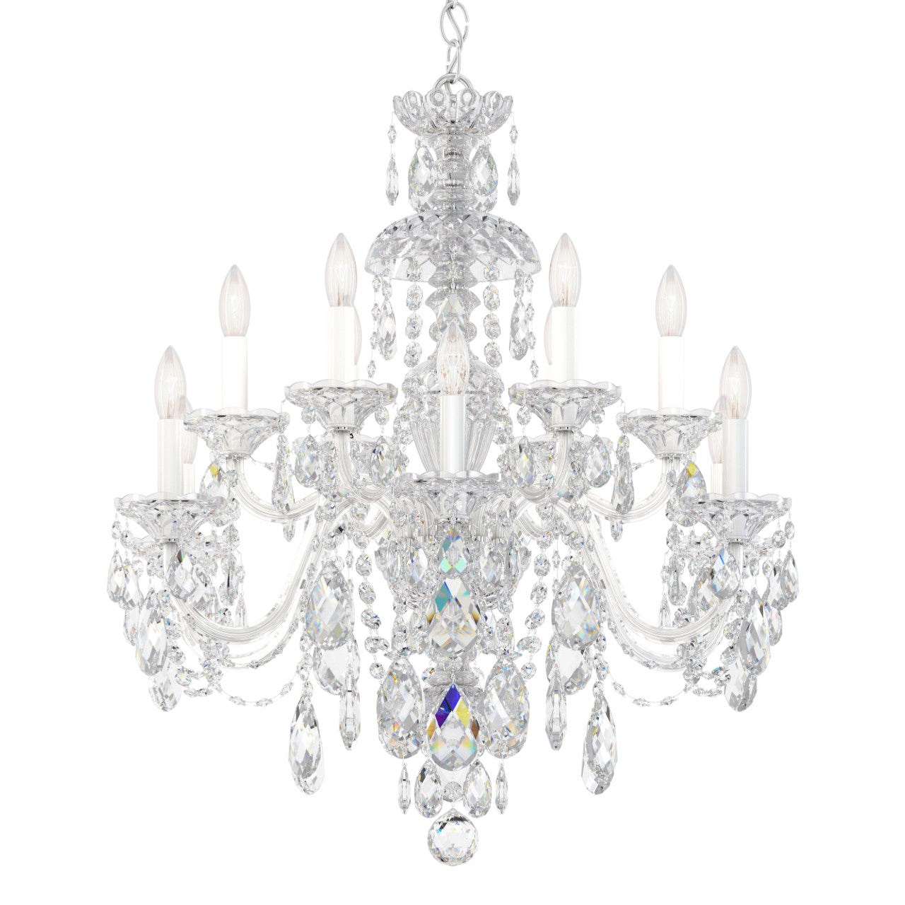 Sterling Chandelier, 12-Light, Polished Silver, Clear Heritage Crystal, 29"W (3601-40H MYJPA)