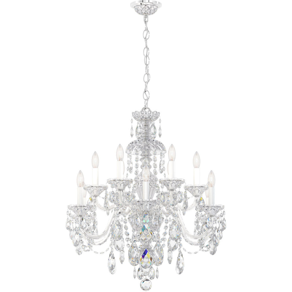 Sterling Chandelier, 12-Light, Polished Silver, Clear Heritage Crystal, 29"W (3601-40H MYJPA)
