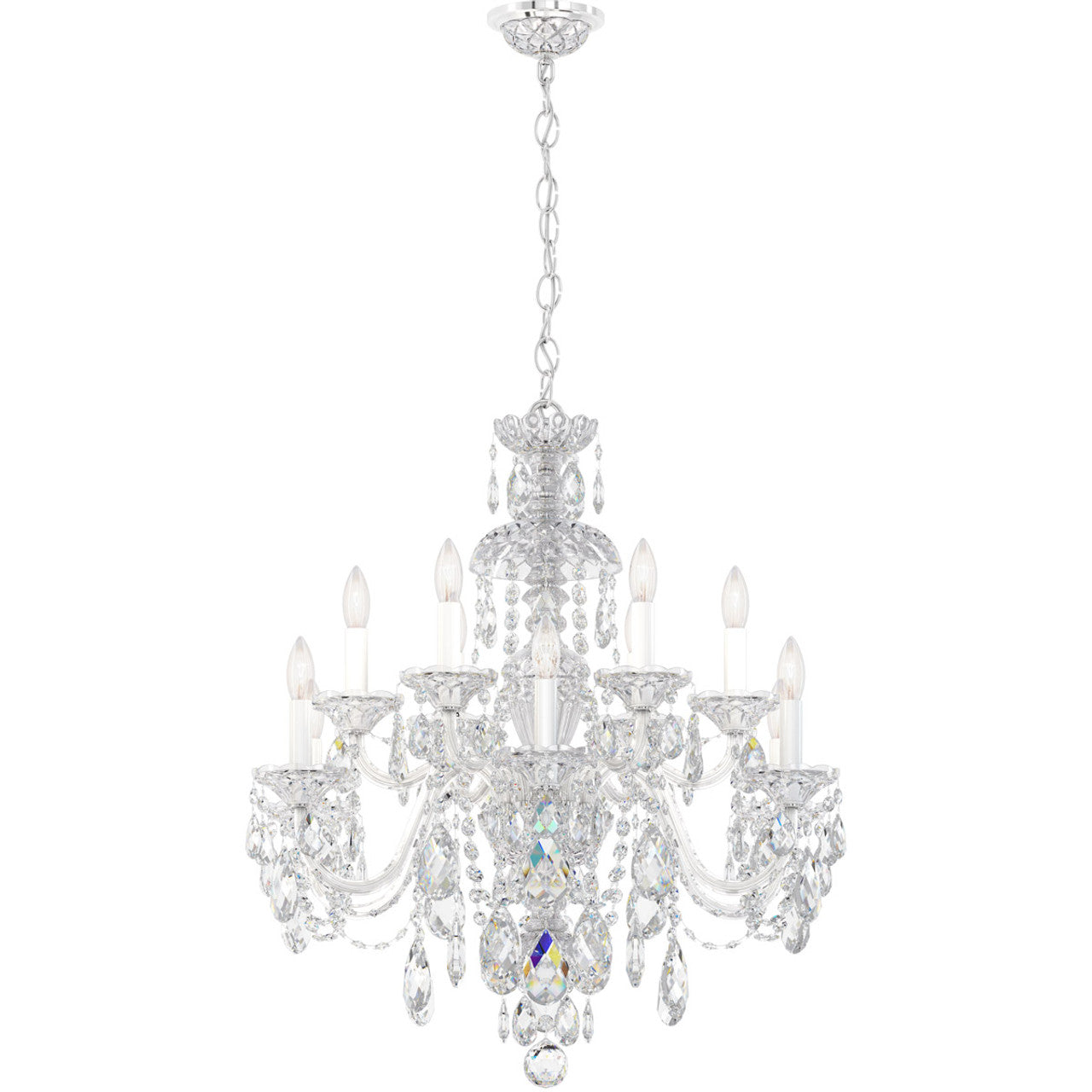 Sterling Chandelier, 12-Light, Polished Silver, Clear Heritage Crystal, 29"W (3601-40H MYJPA)