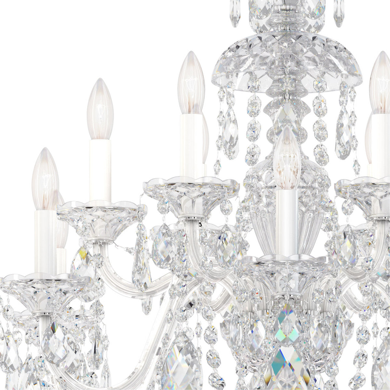 Sterling Chandelier, 12-Light, Polished Silver, Clear Heritage Crystal, 29"W (3601-40H MYJPA)