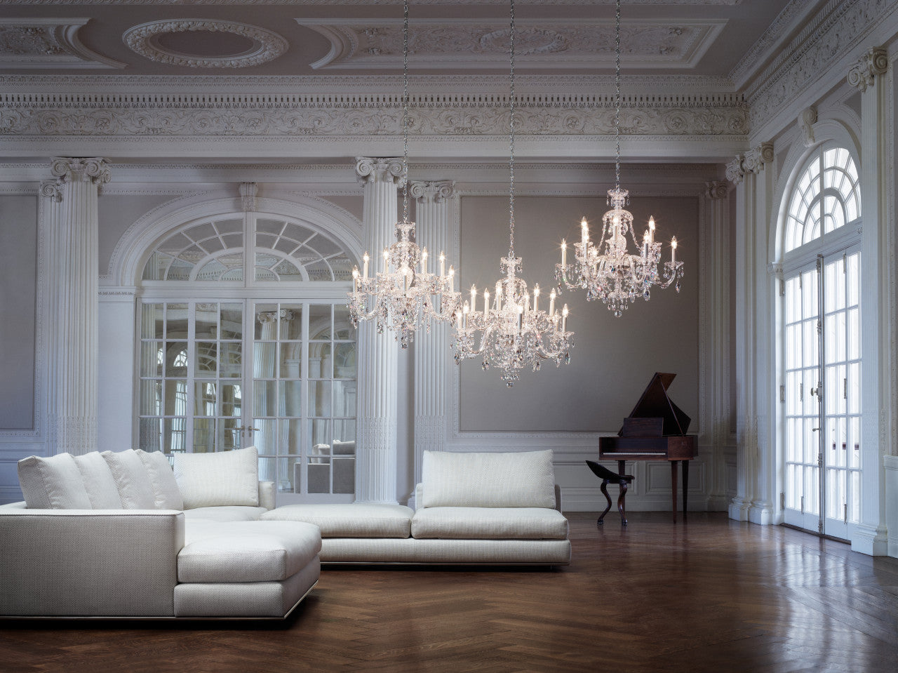 Sterling Chandelier, 7-Light, Polished Silver, Clear Heritage Crystal, 25"W (2995-40H 1E12V)